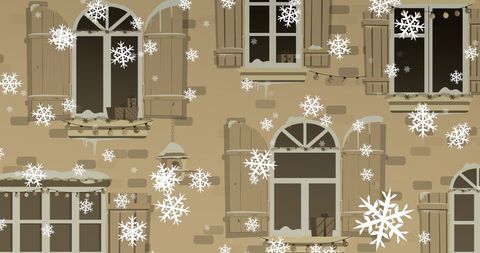 Snowfall Over Festively Decorated House Frontage