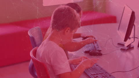 Schoolchildren Exploring Technology with Digital Connections