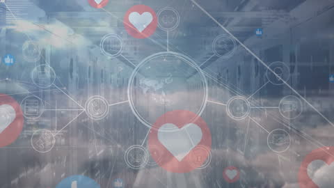 Futuristic Data Network with Digital Icons and Molecules