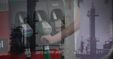 Sustainable Energy Concept with Gas Pump and Industrial Background