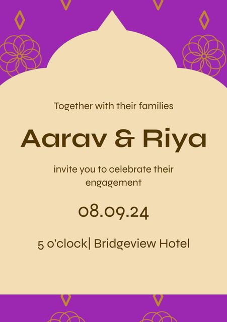 Elegant Engagement Invitation for Aarav and Riya with Purple Accents - Download Free Stock Templates Pikwizard.com