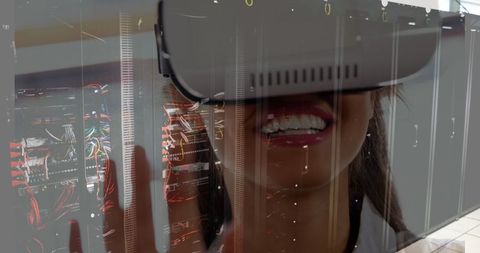 Young Woman Wearing VR Headset Interactive with Technology