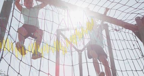 Children Climbing Playground Cargo Net with Data Overlay