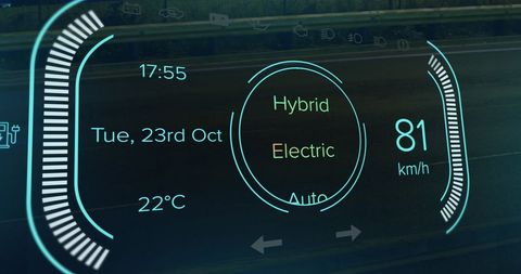 Futuristic Car Dashboard Display with Hybrid Mode - Download Free Stock Images Pikwizard.com