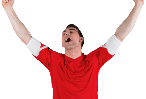 Transparent Excited Fan in Red Jersey Cheering Victory
