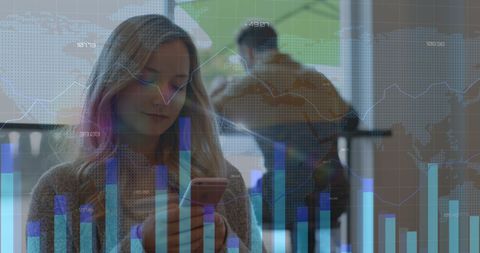 Woman Analyzing Data on Smartphone with Financial Graph Overlay - Download Free Stock Images Pikwizard.com