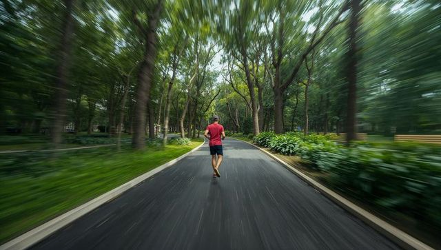 Man Running on Forest Trail Surrounded by Vivid Greenery