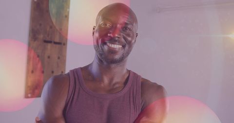 Smiling Fit Man with Digital Overlay Effect