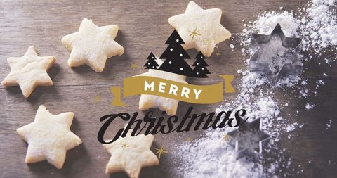 Merry Christmas Text with Star-Shaped Sugar Cookies on Wooden Table - Download Free Stock Images Pikwizard.com