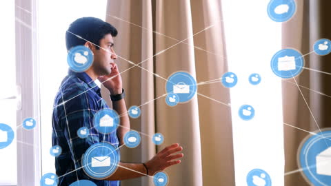 Businessman on Phone Amidst Digital Network Connections