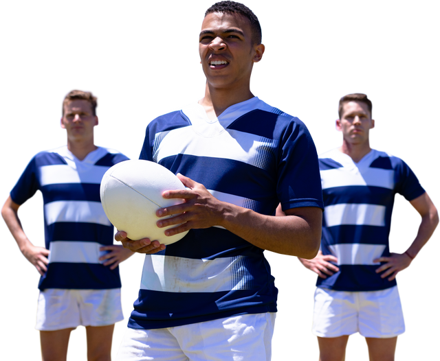 Diverse Male Rugby Players Holding Ball on Transparent Background - Download Free Stock Videos Pikwizard.com