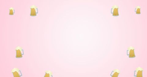 Floating beer mugs on pastel pink background with copy space