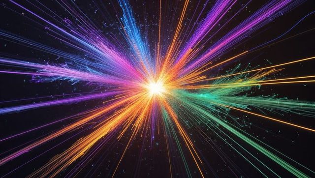 Explosive multicolored energy burst in dark space