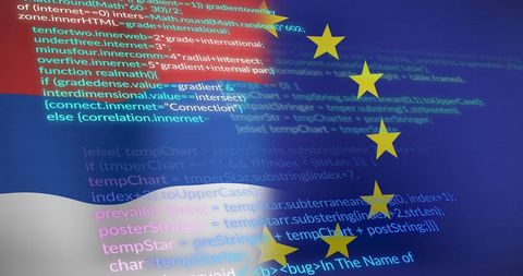 European Union Flag with Digital Code for Cybersecurity Concept - Download Free Stock Images Pikwizard.com