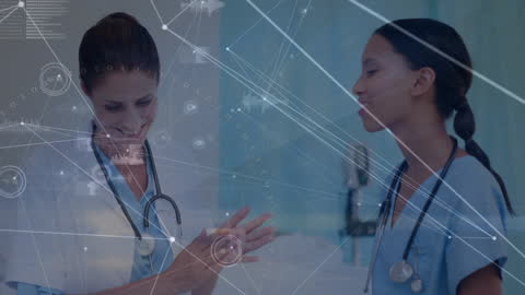 Multiracial Doctors Communication in Futuristic Digital Interface