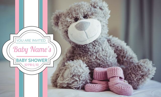 Teddy Bear and Booties Baby Shower Invitation Template - Download Free Stock Templates Pikwizard.com