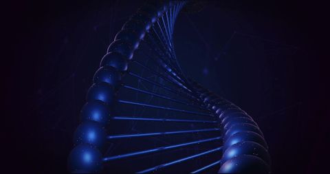 Dna strand with network connections on black background