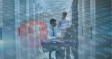 Technicians Managing Data Center with Digital Overlay