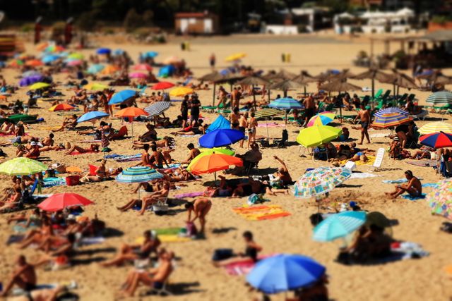 View of Umbrellas and People on a Crowded Beach - Download Free Stock Photos Pikwizard.com