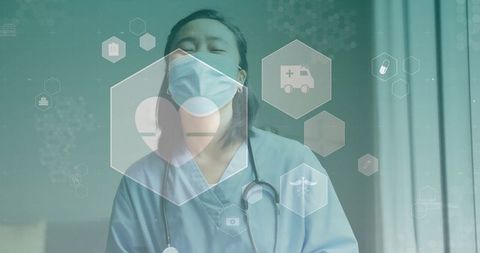 Nurse in scrubs with medical technology overlay