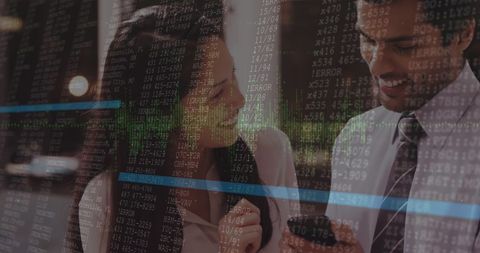 digital data overlay on business colleagues interacting - Download Free Stock Images Pikwizard.com