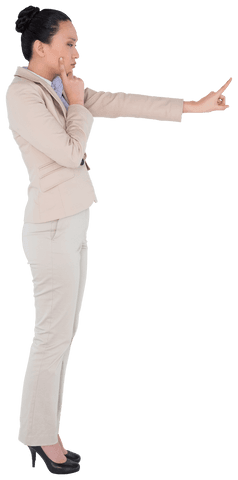 Asian Businesswoman Pointing with Confidence on Transparent Background