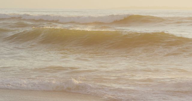 Tranquil Ocean Waves Meeting Sandy Shore at Sunset - Download Free Stock Images Pikwizard.com