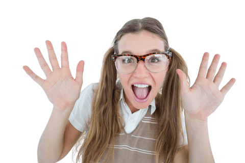 transparent excited female geeky hipster raising hands - Download Free Stock Videos Pikwizard.com