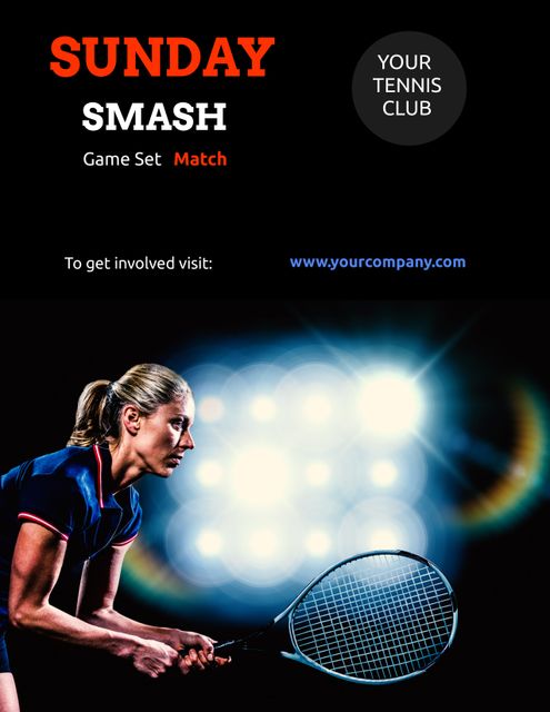 Female Tennis Player Spotlight Focuses Intense Game - Download Free Stock Templates Pikwizard.com