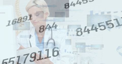 Female doctor analyzing digital health data overlay