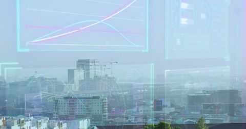 Innovative Data Interface Over Futuristic Urban Cityscape Horizon
