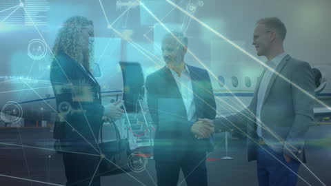 Digital Data Overlay on Business Meeting at Private Jet