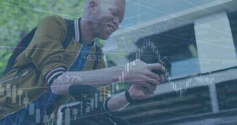 Analyzing stock market data on smartphone outdoors