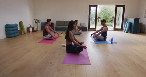 Diverse Group Practicing Yoga in Relaxing Studio Session