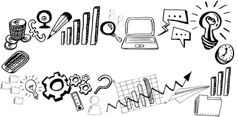 Transparent business icon set with charts and gears