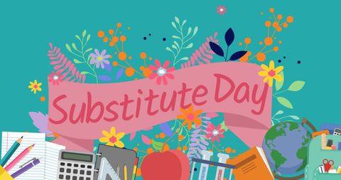 Substitute Day Celebration with School Supplies Illustration