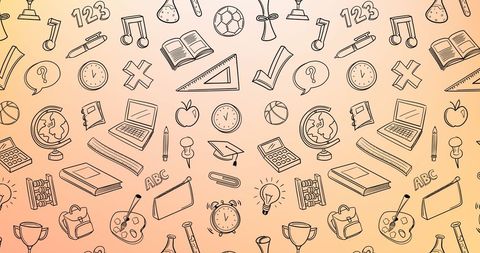 Seamless Pattern of Educational Icons on Orange Background