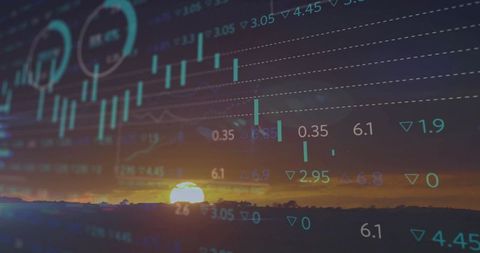 Sunset through financial charts symbolizing market dynamics