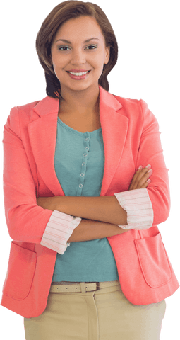 Confident Young Businesswoman Standing in Office with Transparent Background