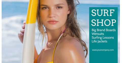 Confident Surfer Woman Holding Surfboard on Sunny Beach - Download Free Stock Templates Pikwizard.com