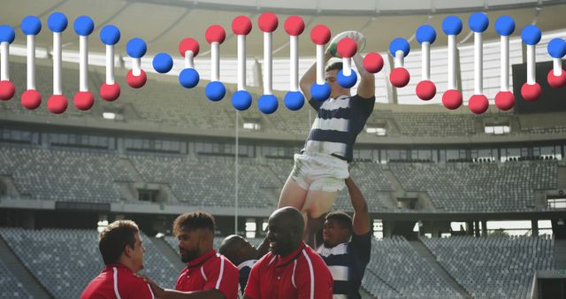 Rugby Players in Action with DNA Helix Overlay - Download Free Stock Images Pikwizard.com