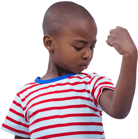 young boy in striped shirt observing his arm on transparent background - Download Free Stock Videos Pikwizard.com