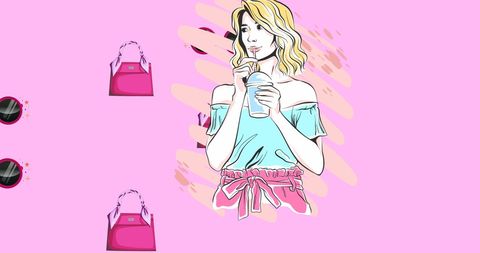 Trendy fashion illustration with handbags and model