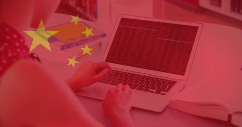 China Flag Overlay with Professional on Laptop in Modern Setting - Download Free Stock Images Pikwizard.com