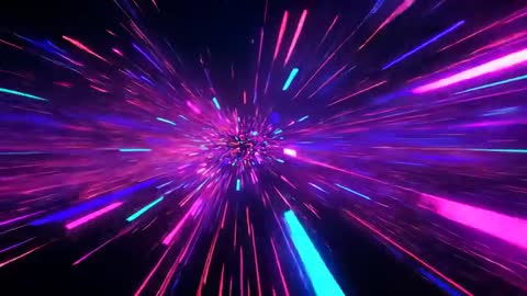 Neon Particle Explosion with Streaks in Digital Tunnel