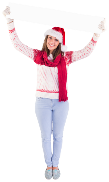 Woman Holding Transparent Holiday Banner, Dressed in Festive Attire - Download Free Stock Videos Pikwizard.com