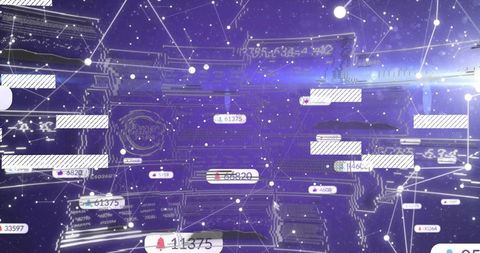 Central Data Cluster Floating in 3D Cyberspace with Network Nodes, Numeric Tags, Wireframe