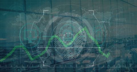 Biometric Fingerprint Scanning and Digital Chart Over City - Download Free Stock Images Pikwizard.com