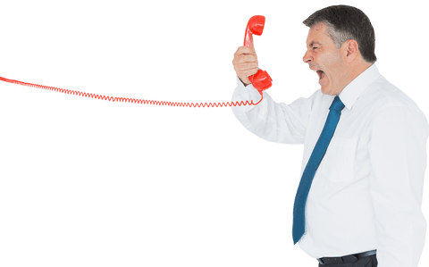 businessman in anger holding transparent red telephone handset - Download Free Stock Videos Pikwizard.com