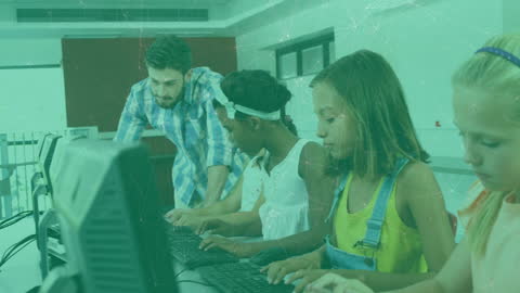 Children Learning with Computers in Modern Classroom Setting